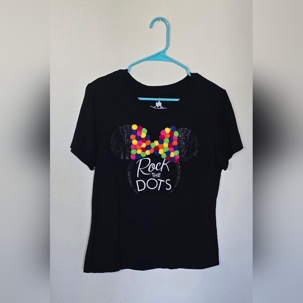 Disney Parks Minnie Mouse “Rock the Dots” Graphic Casual Y2K Tee Black Size M